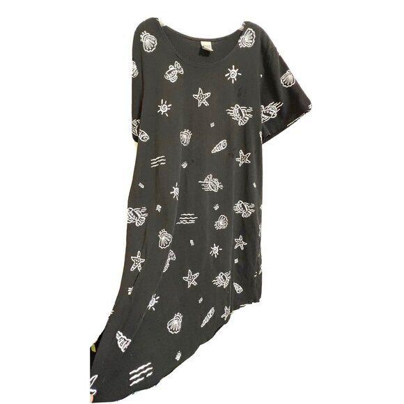 Vintage 90s VIVA CITY USA Knit Black Nautical Summer Shift Dress Size L Unhemmed - Picture 3 of 12